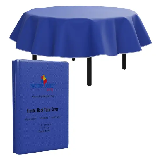 Exquisite Vinyl Tablecloth &ndash; 70" Round &ndash; Pack of 1 &ndash; Round Plastic Table Cover with Flannel Backing &ndash; Reusable & Waterproof Tablecloth for Parties and Events Dark Blue {1}