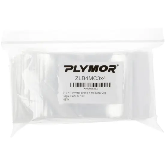 Plymor 3" x 4", 4 Mil Heavy Duty Zipper Reclosable Plastic Bags {4}
