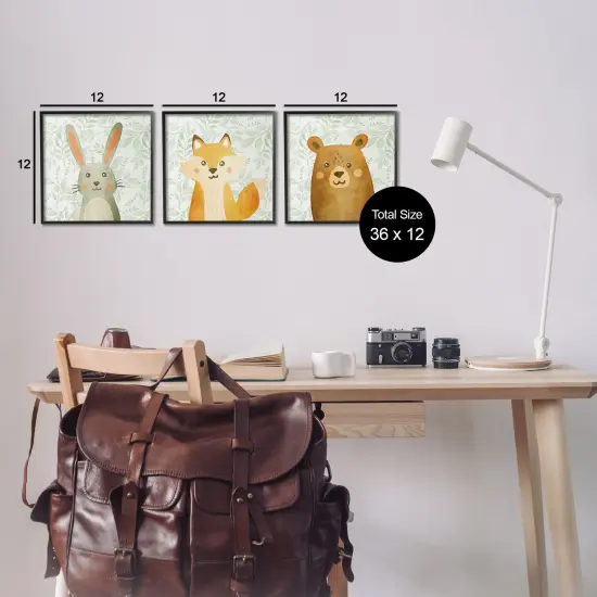 Stupell Industries Joyful Woodland Animals 3pc Framed Giclee Set Design by Kim Allen {3}