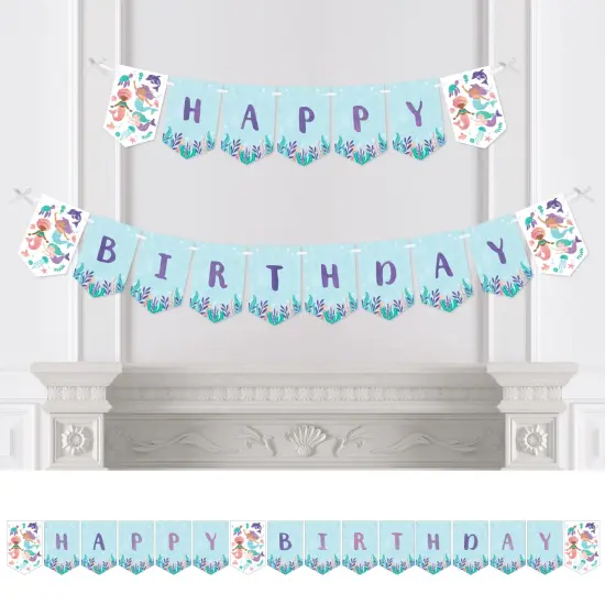 Big Dot of Happiness Mermaid Happy Birthday Party Banner, Mermaid Characters Party Decorations - Happy Birthday Bunting Banner {1}