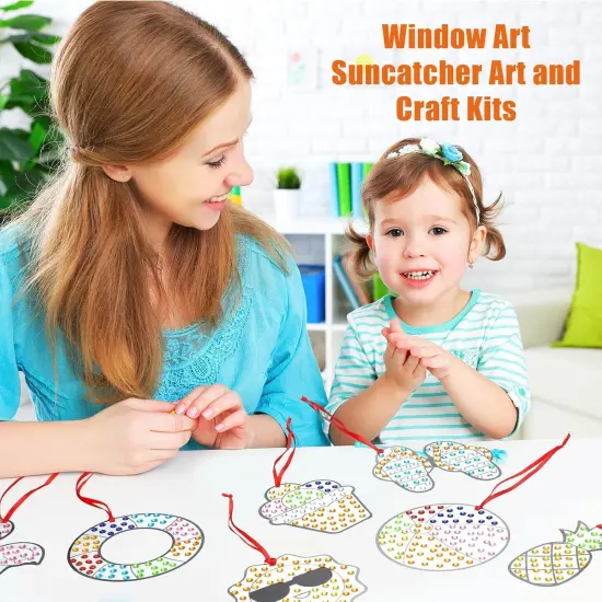 24 Sets Summer Arts Crafts Suncatcher Kits for Kids Summer Diamond Craft Ornament Kits with Color Guides Gemstone Sun Catcher Stickers DIY Diamond Art Craft Kits {6}