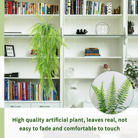 Fake Hanging Boston Fern Potted Plant, Artificial Potted Plant Faux Plant Hanging Plant for Shelf Home Office Indoor Outdoor Garden Greenery Decor (Black Pot), 2, Y1064-JL {3}