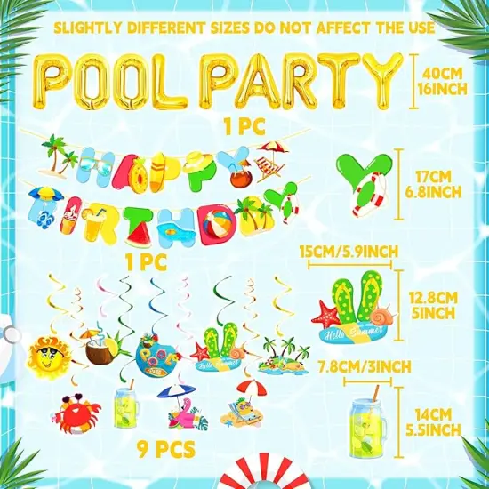 Summer Pool Beach Party Decoration, Pool Party Birthday Bash Party Decorations Tropical Balloons Banner for Kids Swimming Water Luau Tropical Hawaii Party Decoration Supplies {3}