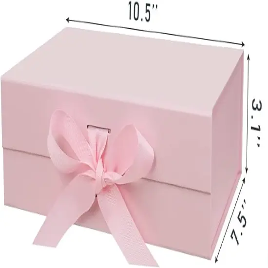 10.5"X7.5"X3.1" Pink Magnetic Gift Box with Lid and Ribbon for Presents {3}