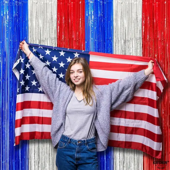 XtraLarge Red White and Blue Streamers - 3.2x8 Feet, Pack of 2 red White and Blue Decorations | Election Party Decorations | Red White and Blue Fringe Curtain, Graduation Decorations 2025 {2}