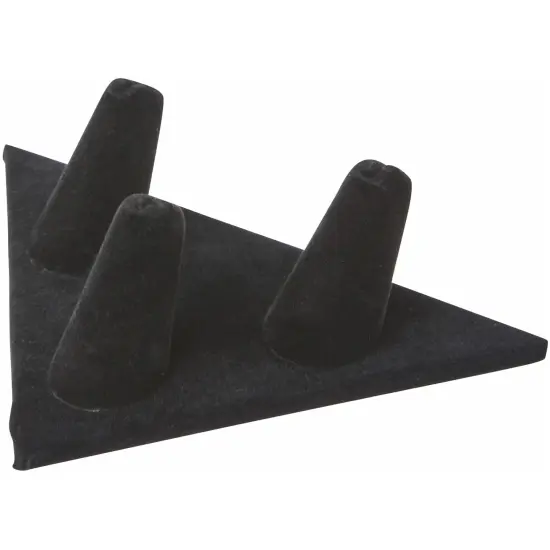 Plymor Black Velvet Ring Finger Display, Three on Triangular Base, 5" W x 3.25" D x 1.625" H {1}