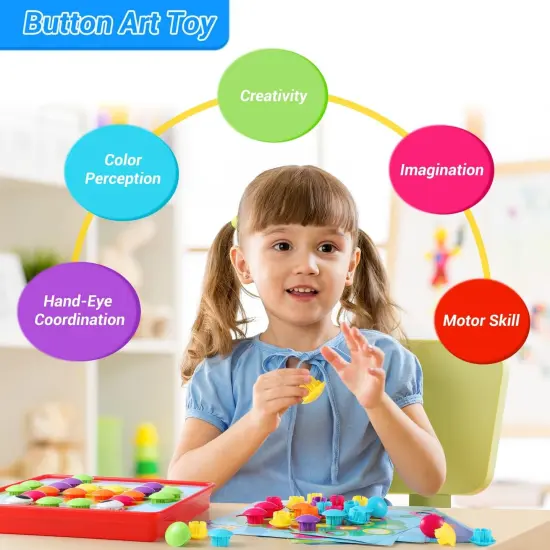 68PCS Button Art Toys for Toddlers Color Matching Mosaic Pegboard {5}