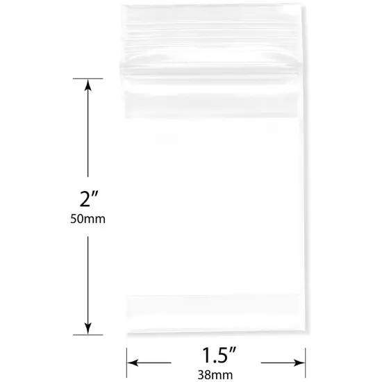 Plymor 1.5" x 2", 2 Mil with White-Block Zipper Reclosable Plastic Bags {3}