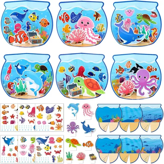 24set 3D Summer Under The Sea Craft Kits for Kids Ocean Animals Scene Sticker Art Craft Make Your Own DIY Shark Fish Gift Bulk Set {1}