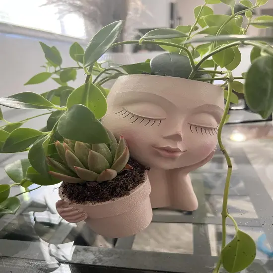 Face Plant Pot Double Flower Pots for Indoor Outdoor Plants Resin Head Planter Lady Face Plant Pots Garden Decoration Planters {4}