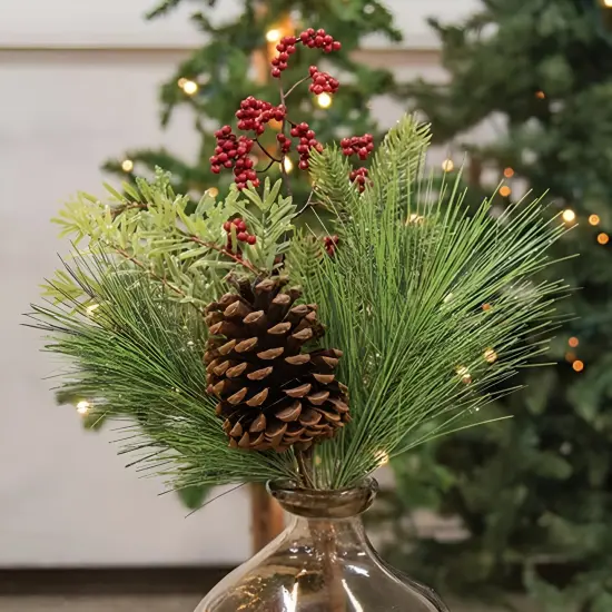 Winter Berry Pinecone Pick with Frosted Pine and Red Berries 17 Inch {2}
