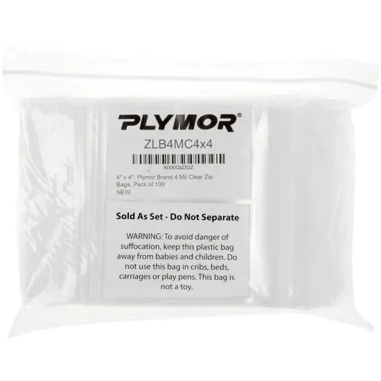Plymor 4" x 4", 4 Mil Heavy Duty Zipper Reclosable Plastic Bags {4}