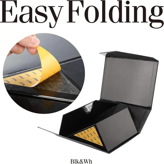 Gift Box 9x6.5x3.8 Inches, Black Gift Box, Groomsman Box, Collapsible Box with Magnetic Closure Lid for Gift Packaging (Glossy Black with Grass Texture) {4}