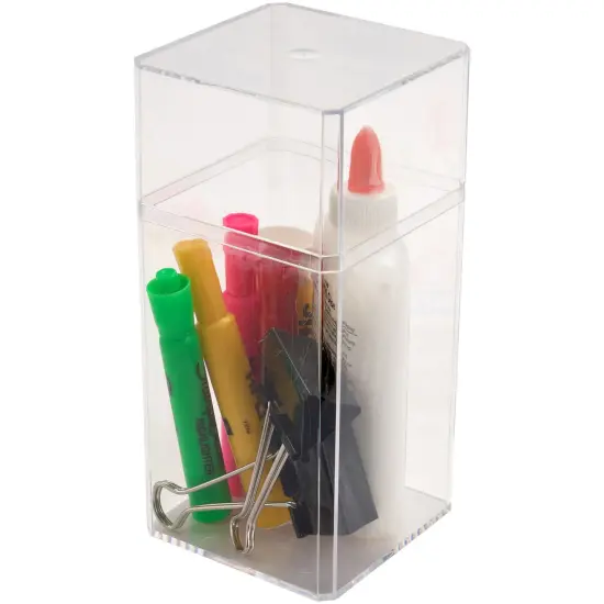 Pioneer Plastics 048C Clear Large Tall Rectangular Plastic Container, 3.75" W x 3.75" D x 8.25" H {6}