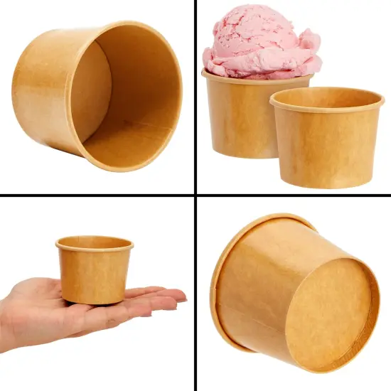 100 Pack Disposable Paper Ice Cream Cups, Dessert Bowls for Sundae Bar, Frozen Yogurt (Brown, 5 oz) {5}