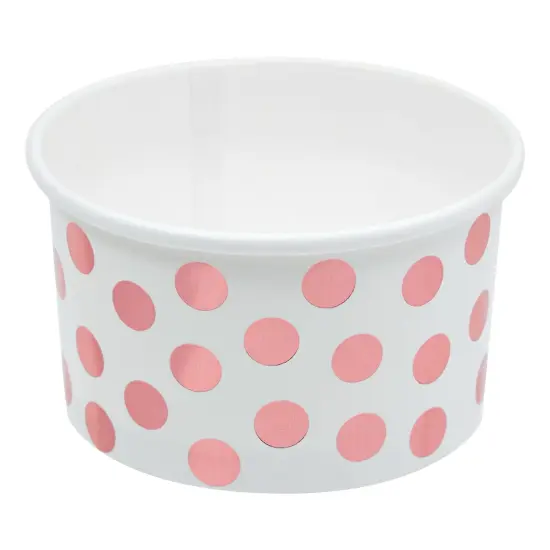 50-Pack Paper Ice Cream Cups for Frozen Yogurt, Sundae Bar, Parfaits, Treats, Diners, Restaurants, Bakeries, Disposable Dessert Bowls with Rose Gold Foil Polka Dots (8 oz) White {7}