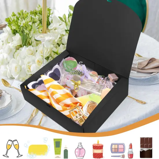 15Pack Gift Boxes with Lids,12&times;9.8&times;3.1 Inch Bridesmaid Proposal Box with Gold Ribbon, Black Boxes for Gifts {3}