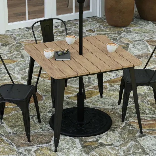 Merrick Lane Dryden Indoor/Outdoor Dining Table with Umbrella Hole, 36" Square All Weather Poly Resin Top and Steel Base BrownTop/BlackFrame {3}