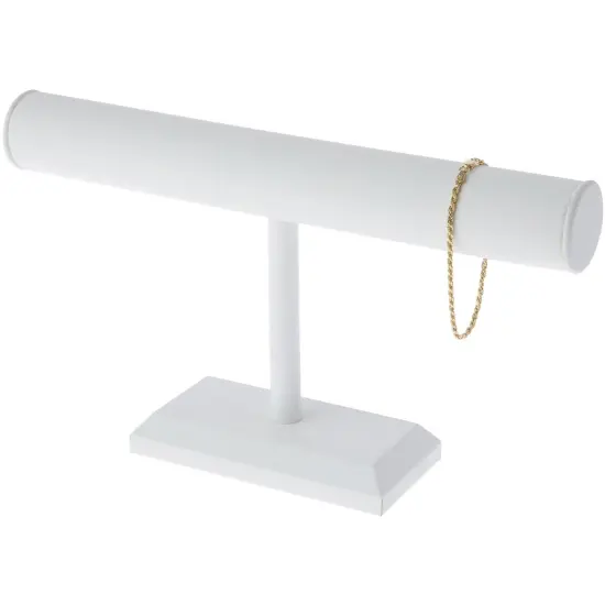 Plymor White Faux Leather T-Bar Bracelet Display Stand, 12" W x 6.75" H {3}