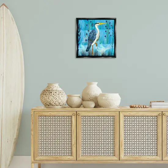 Stupell Industries Standing Crane with Blue Tones Floating Frame Design by Kay Widdowson {2}