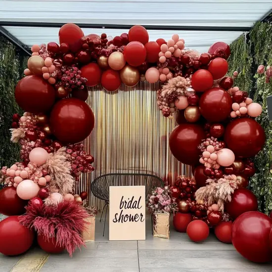 Red Pink Balloons - Double Stuffed Burgundy Gold Balloon Garland Dark Red Dusty Pink Gold Balloon Arch Kit {1}