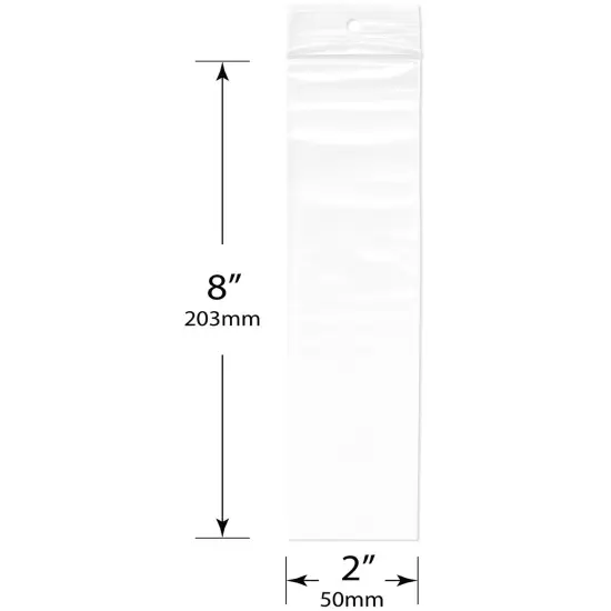 Plymor 2" x 8", 2 Mil with Hang-Hole Zipper Reclosable Plastic Bags {3}