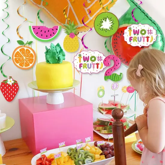 Twotti Frutti Birthday Decorations, Tutti Frutti Hanging Swirl Decorations, Pineapple Watermelon Strawberry Orange Summer Fruit {4}