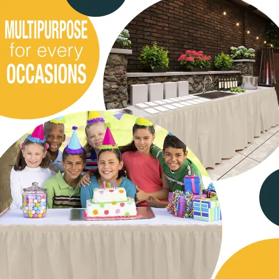 Ruffle Disposable Table Skirt 14 Ft Long Pleated Table Skirts with Adhesive Strip &ndash; Fits 6ft+ Rectangle or Round Tables &ndash; Ideal for Birthday Parties, Gender Reveal, Baby Showers & Event Decorations 6 pack by Exquisite Ivory {5}