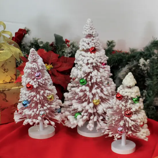 Cody Foster 13.5 Inch Pink Snow Forest Trees Christmas Decorative Tree Set , Christmas Decor Putz Village Retro {3}
