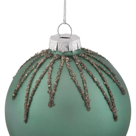 Northlight Matte Glass Ball with Glitter Starburst Christmas Ornament - 4" - Green {4}