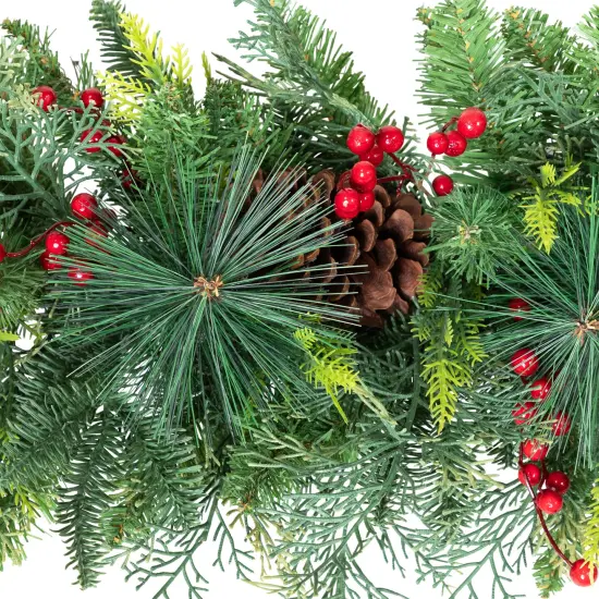 Northlight Mixed Pine with Berries Artificial Christmas Garland- 10' x 15" - Unlit Green {7}