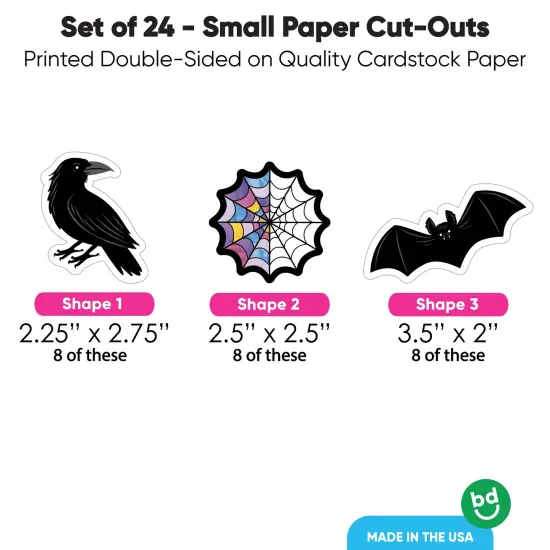 Big Dot of Happiness Goth Girl Small Paper Cutouts, DIY Party Decor Craft, Raven, Bat, Spider Web Stained Glass Window Shaped Party Cut-Outs - 24 Ct {4}