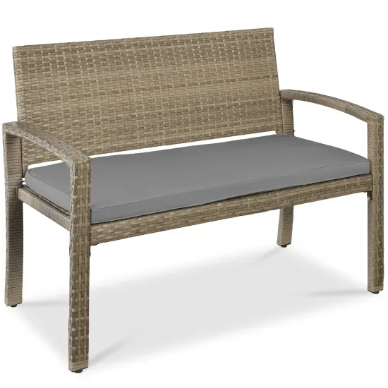 Best Choice Products 2-Person Outdoor Wicker Bench Garden Patio Porch Furniture w/ 700lb Capacity, Cushion Gray/Taupe {1}