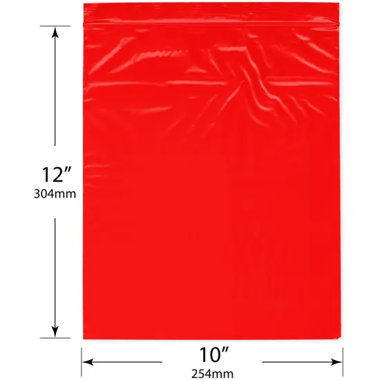 Plymor 10" x 12", Red 2 Mil Zipper Reclosable Plastic Bags {3}