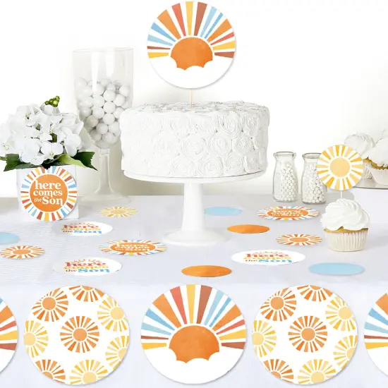 Big Dot of Happiness Here Comes The Son Baby Shower Decor, Boy Boho Giant Circle Confetti, Retro Sunshine Party Decorations - 27 Count {5}