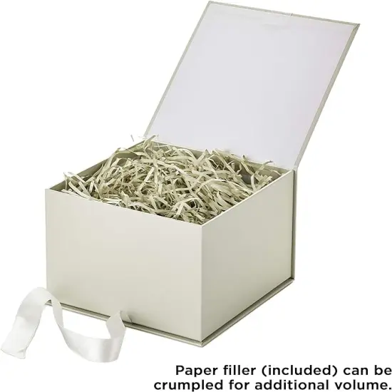 Medium Gift Box with Lid and Shredded Paper Fill (Grey White 7 inch Box) for Weddings, Bridal Showers, Graduations, Birthdays, Bridesmaids Gifts, All Occasion {4}
