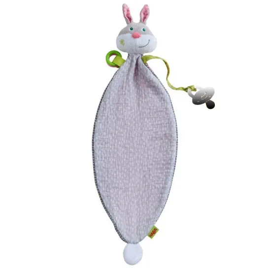 HABA Bunny Hops Baby Blanket and Crinkle Toys for New Baby Gifts and First Easter Gift Ideas, Pacifier Holder Rabbit Toys Multicolor {1}