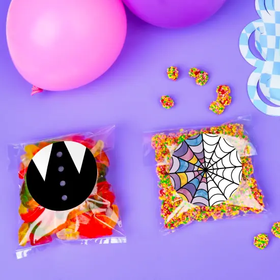 Big Dot of Happiness Goth Girl & Spider Web Stained Glass Window Stickers and Clear Cookie Bags, Cellophane Bags 4.25x7 Inches, Party Favor Gift 25 Ct {4}