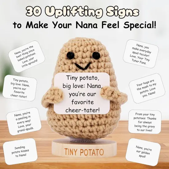 Nana Gift for Mothers Day – Crochet Positive Potato with 30 Signs for Grandma, Thoughtful Mother's Day Gifts for Nana, Birthday Gift from Grandkids, Granddaughter, Grandson - Best Nana Ever Gifts Idea {2}