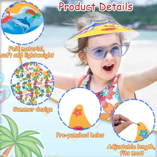 Summer Felt Visor Hats Crafts Kits for Kids Bulk, DIY Beach Sun Visor Hat Activities with Stickers for Hawaiian/Luau/Under-The-Sea Party Supplies {3}