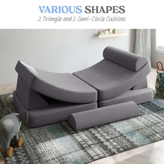 Emma and Oliver Conner Modular Play Couch for Kids with Convertible 6-Piece Design and Soft Foam Cushions Gray {3}