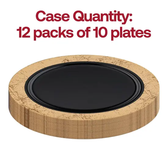 Black with Gold Marble Rim Disposable Plastic Appetizer/Salad Plates - 7.5" (120 Plates) {4}