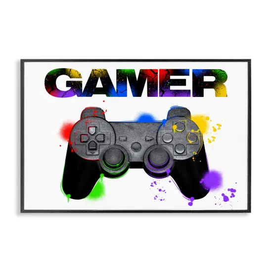 Stupell Industries Gamer with Rainbow Splashes Framed Giclee Design by Marcus Prime {1}