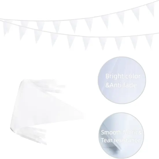 50 Feet 30 Pcs Solid White Pennant Banner Flags String Hanging Triangle DIY Flags, Bunting Streamers Decorations for Grand Opening, Birthday, Wedding, Party Celebration {2}