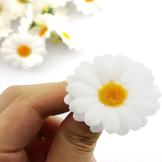 Fabric Daisy Flower Head 100PCS 1.5Inch White Artificial Gerbera Fake Flowers Heads for Wedding Party and DIY Craft {4}