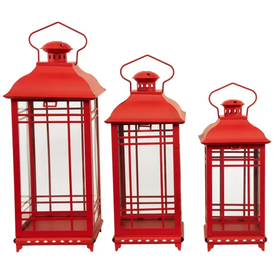 Northlight Mission Style Metal Candle Lanterns - 19.5" - Red - Set of 3 {5}