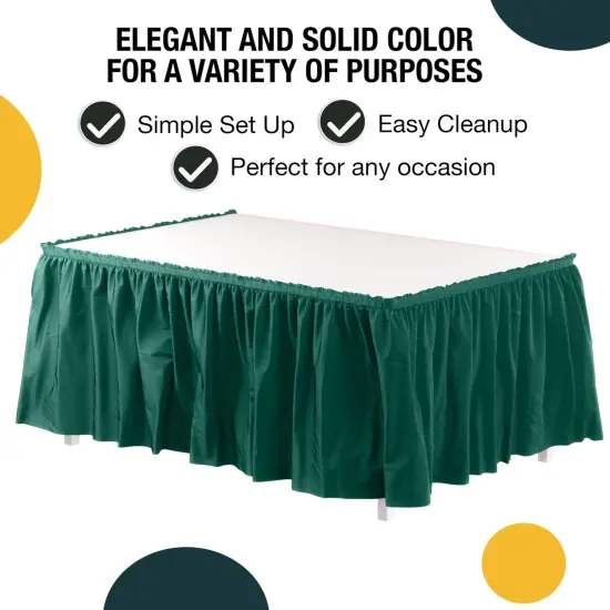 Ruffle Disposable Table Skirt 14 Ft Long Pleated Table Skirts with Adhesive Strip &ndash; Fits 6ft+ Rectangle or Round Tables &ndash; Ideal for Birthday Parties, Gender Reveal, Baby Showers & Event Decorations 6 pack by Exquisite Dark Green {2}