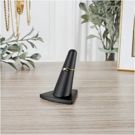 Plymor Black Rubber Ring Finger Display, Single on Triangular Base, 2" W x 1.625" D x 2.125" H {4}