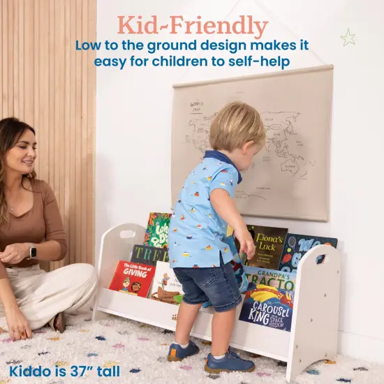 3-Shelf Floor Book Display with Handles, Beginner Bookshelf White Wash {4}