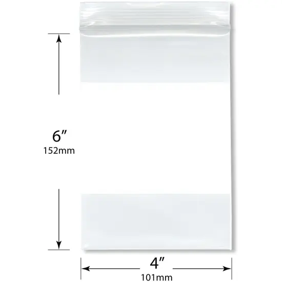 Plymor 4" x 6" (Pack of 100), 6 Mil Industrial Duty White-Block Zipper Reclosable Plastic Bags {3}